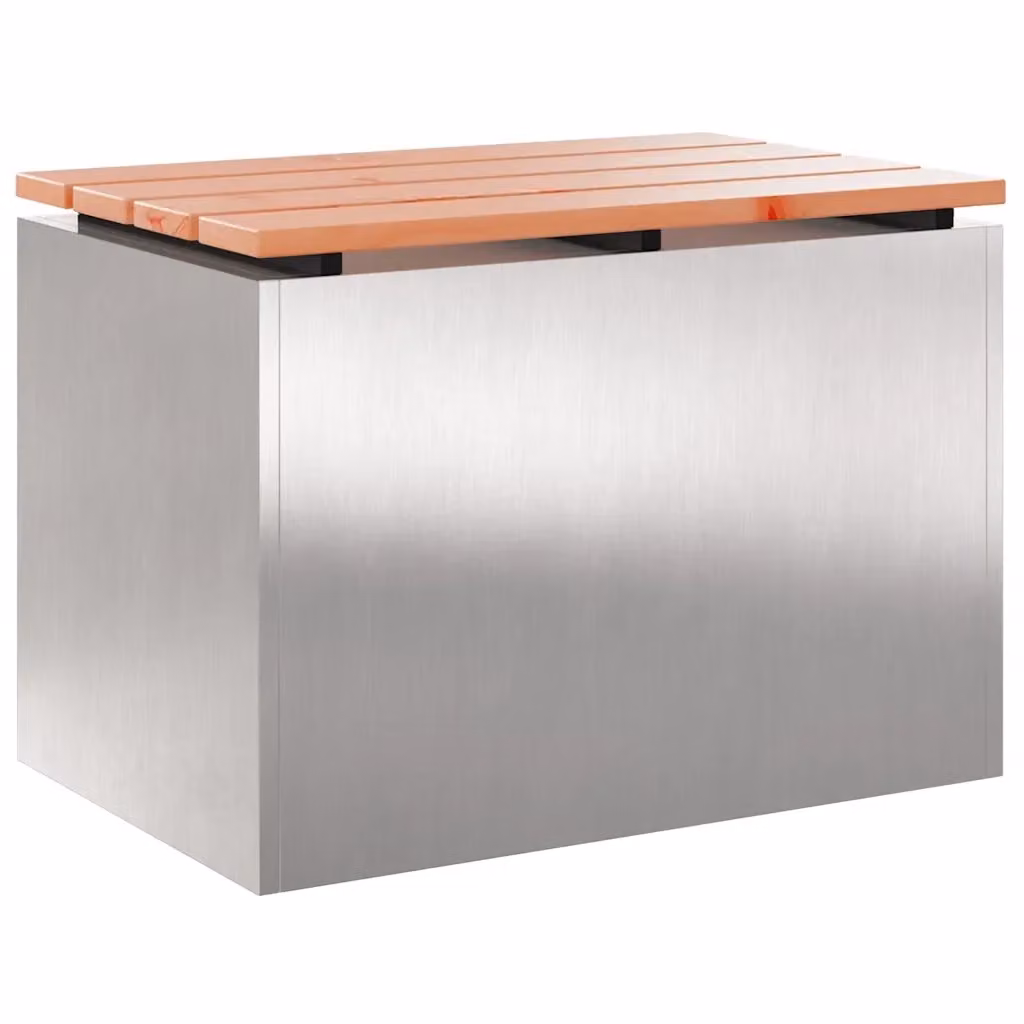 Panchina da giardino moderna vidaXL in acciaio inossidabile e legno di abete, colore argento, L/P/H: 60 x 40 x 43 cm – 2