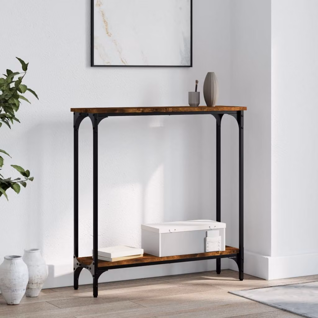 vidaXL Tavolino Consolle in Legno Rovere Fumo, Stile Industriale, L 75 cm x P 22,5 cm x H 75 cm