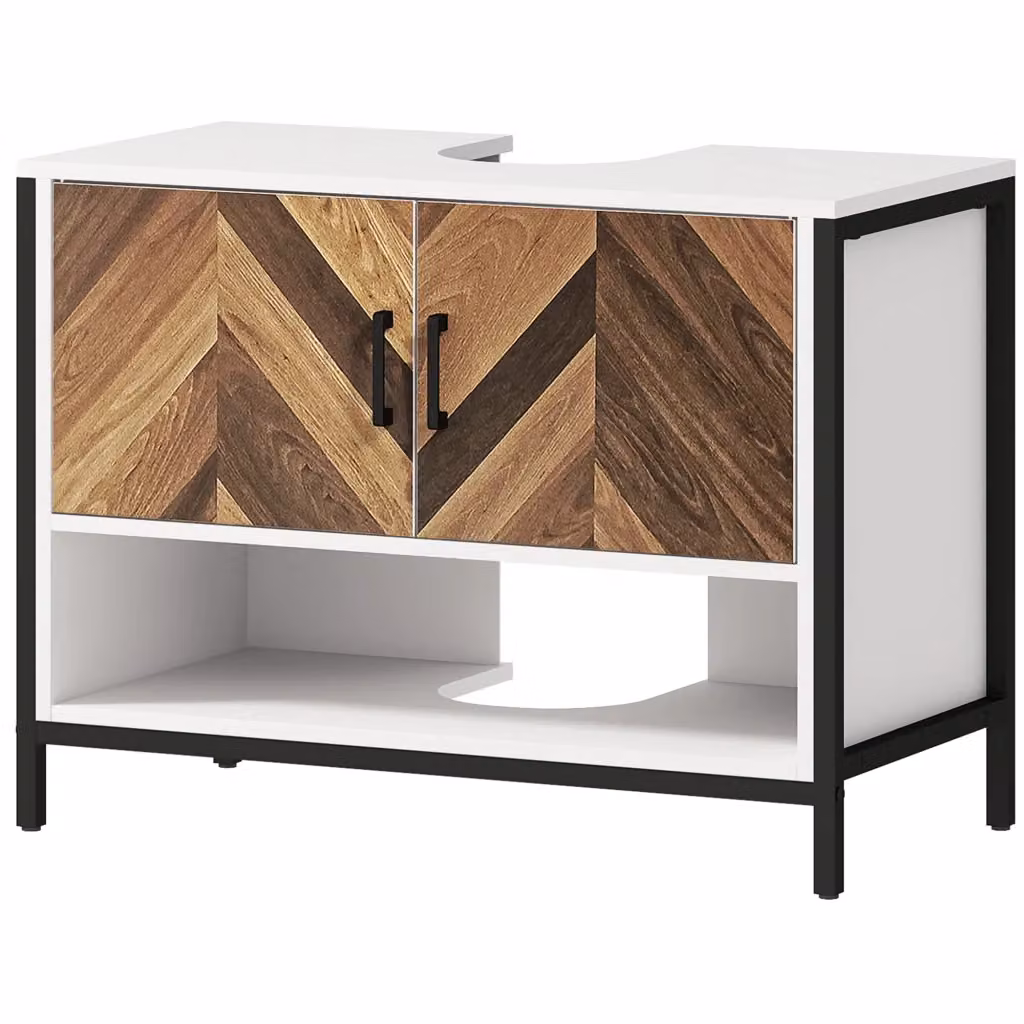 Mobile sottolavabo Xylo con 2 ante e ripiano aperto, Crema e Noce, L: 80 cm, P: 40 cm, H: 60 cm – 2