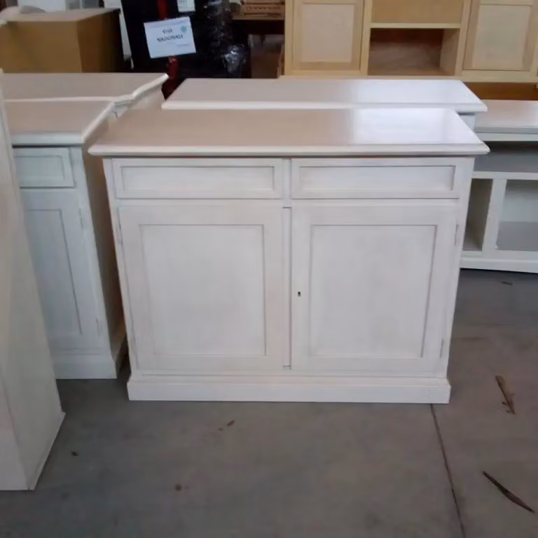 Madia credenza shabby chic in legno con 2 porte, bianco invecchiato, Mobili 2G, L: 105 cm, P: 42 cm, H: 85 cm