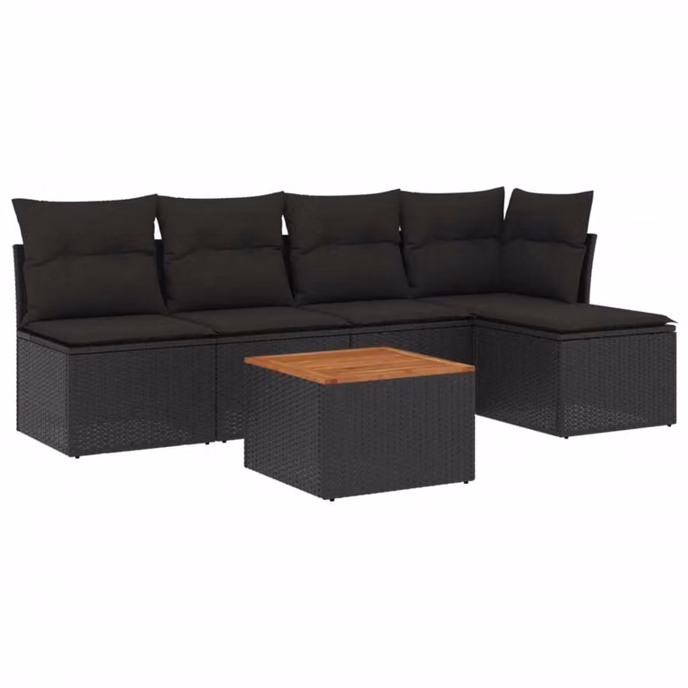 Set Divano da Giardino 6 pz con Cuscini Nero in Polyrattan
