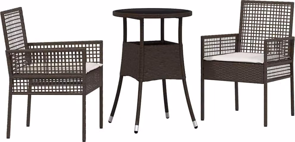 Set da Pranzo per Giardino 3 pcs Marrone polyrattan