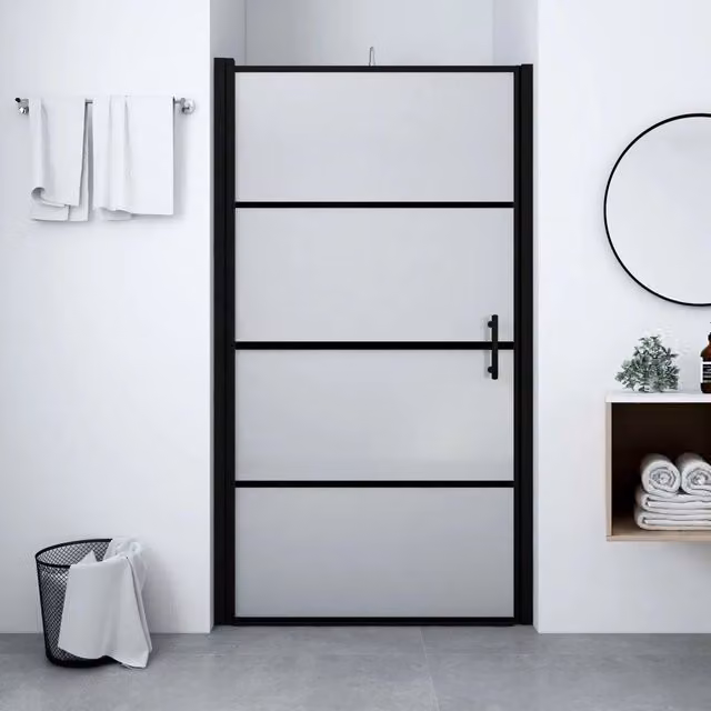 Porta per Doccia in Vetro Temperato Smerigliato 100x178 cm Nero 146663