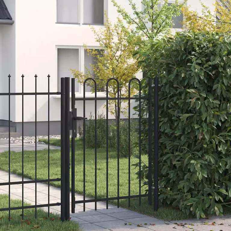 vidaXL Cancello singolo in acciaio con parte superiore ad arco Nero o Grigio L: 1 m, H: 1,2 m