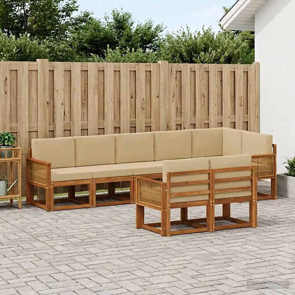 Set di divani da esterno vidaXL 8 pz in legno di acacia e poliestere beige e sabbia con cuscini inclusi