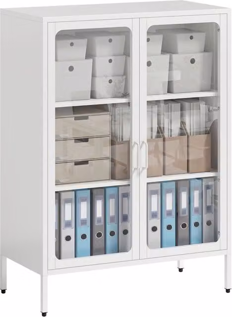 Mobile Portadocumenti XYLO con Ante in Vetro e Struttura in Acciaio Bianco L: 80 cm, P: 40 cm, H: 110 cm