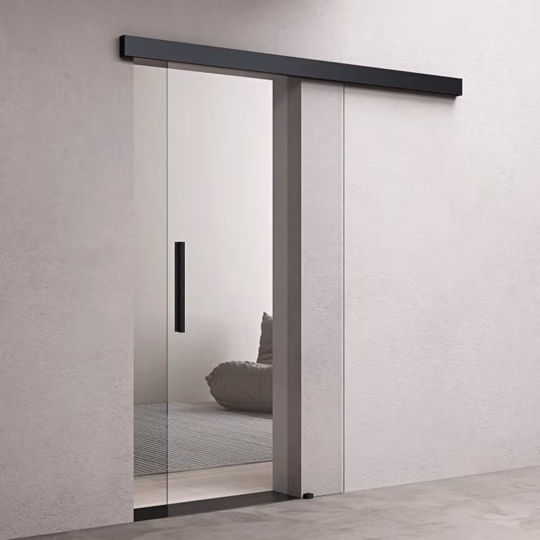doporro Porta Scorrevole in Vetro Temperato 8 mm Trasparente, con Binario e Maniglia Squadrata in Alluminio Finitura Nera, Kit Distanziale da Parete, 77,5x205 cm Amalfi20