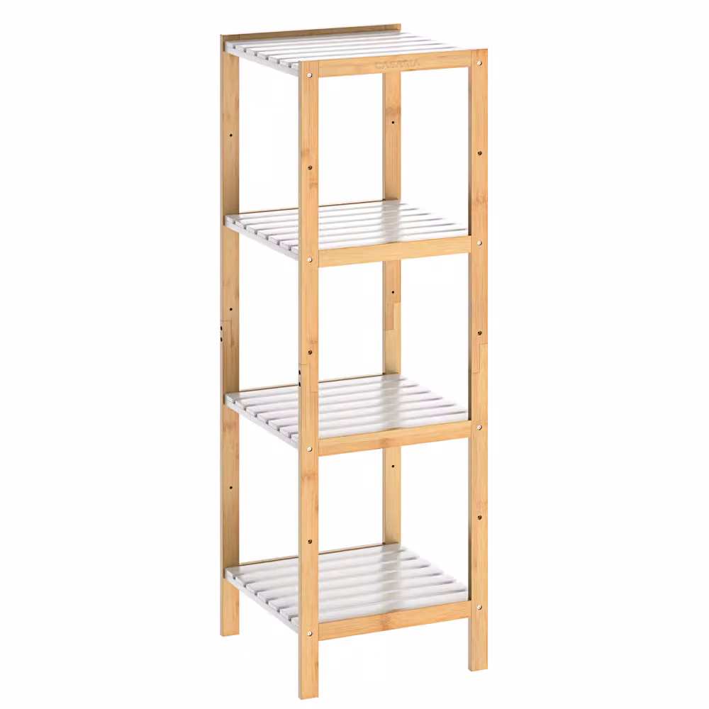 Scaffale per bagno e cucina Casaria® in bambù bianco con 4 ripiani, H 110 cm x L 33 cm x P 34 cm – 2