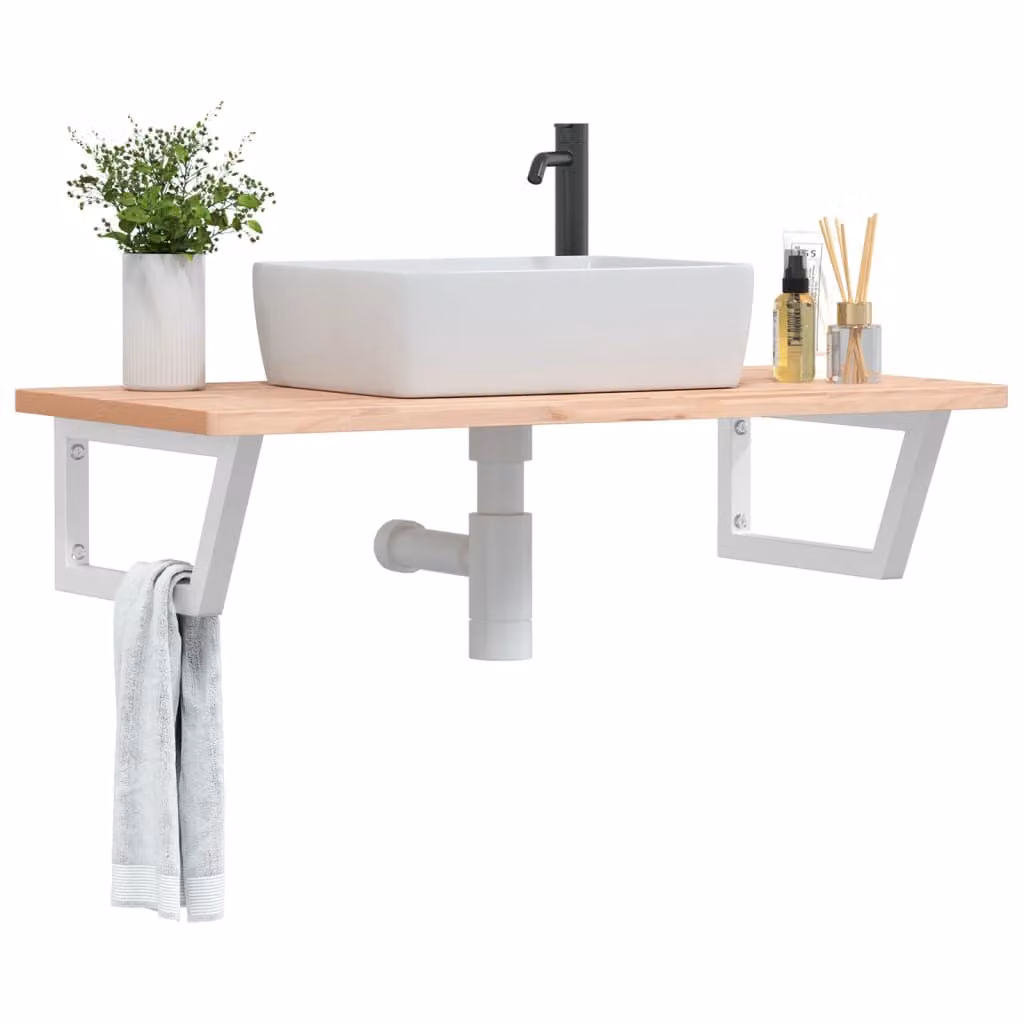 vidaXL Ripiano da parete per bagno in metallo e legno di faggio bianco e marrone