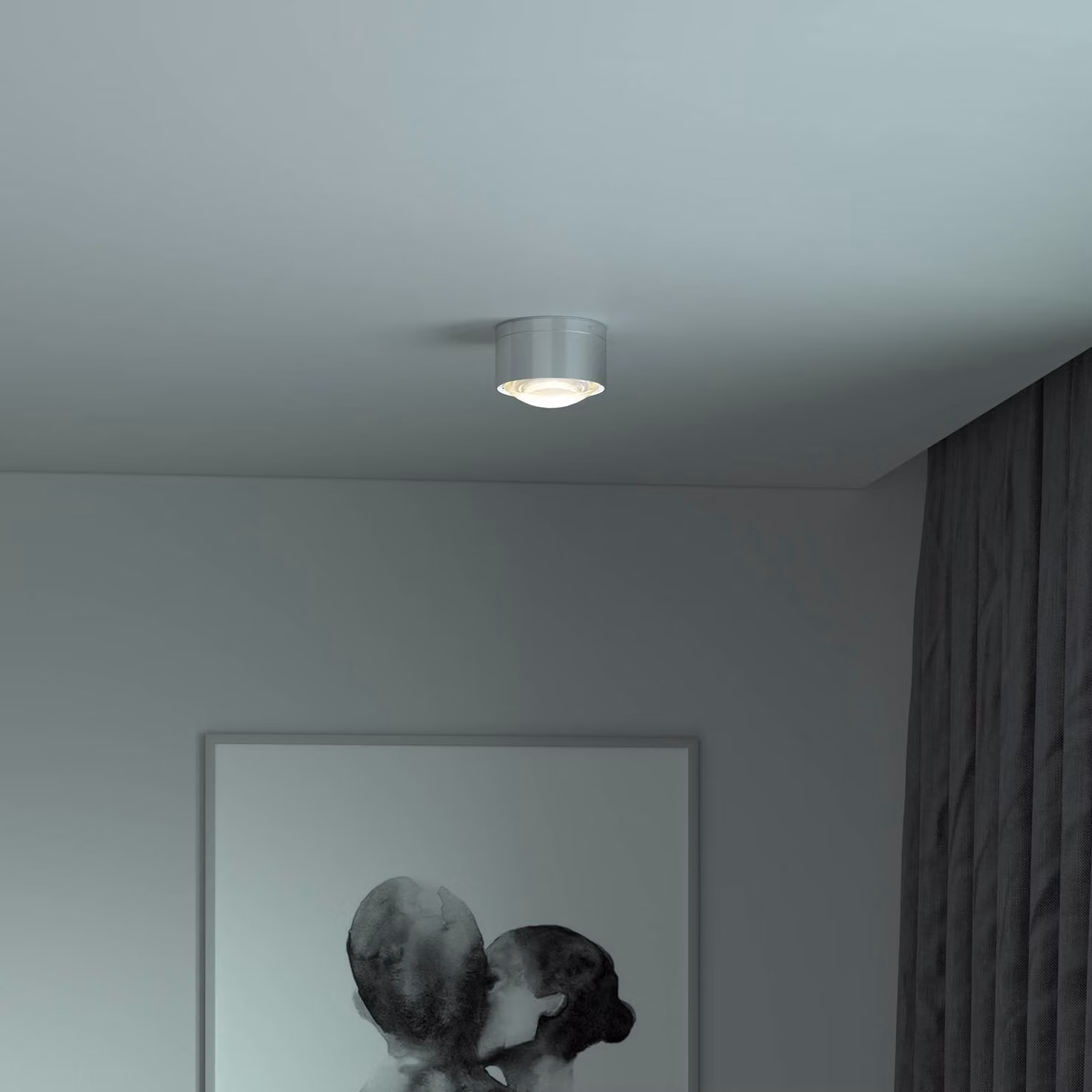 Top Light Puk! 120 One spot LED soffitto lente cromo satin One, dimmerabile, Alluminio / Grigio / Zincato, Soggiorno / Sala da pranzo, Alluminio, Moderno