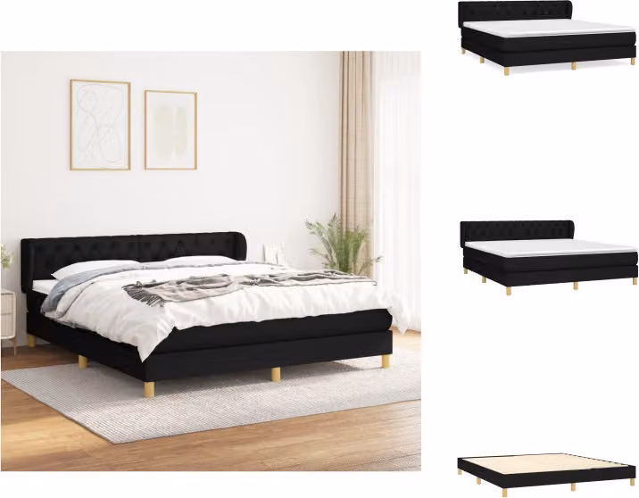 vidaXL Letto a molle con materasso nero 160x200 cm in tessuto - Letti e strutture letto