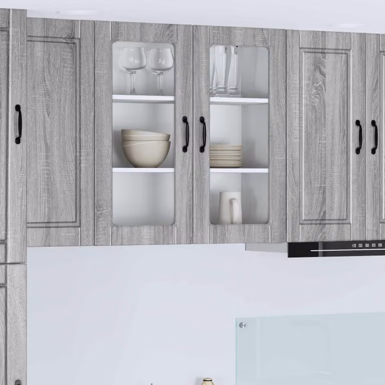 Mobile da parete PORTO vidaXL in legno e vetro, Grigio Sonoma, L: 80 cm, P: 31 cm, H: 80 cm