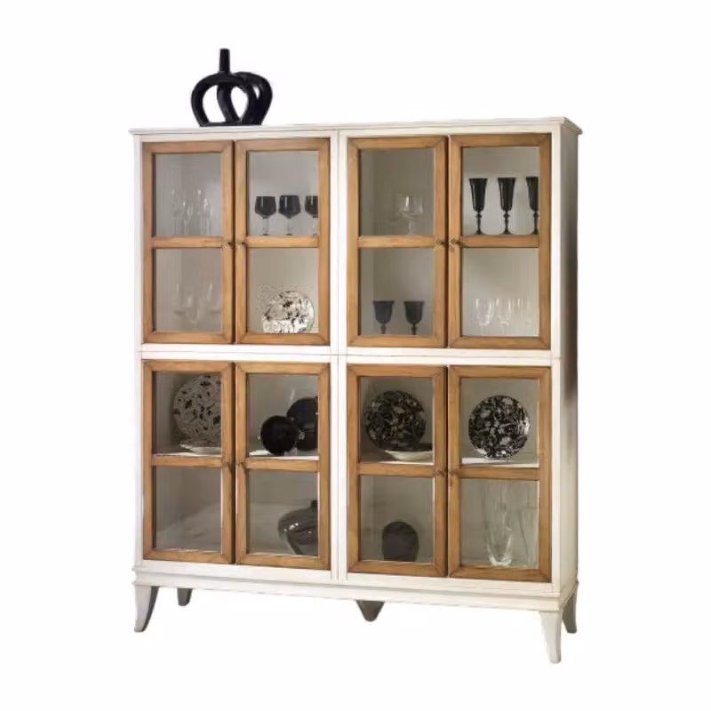 Vetrina classica con 8 ante in vetro e legno bicolore bianco e marrone Mobili 2G L/P/H: 160 x 39 x 184 cm – 1