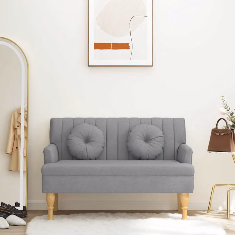 Panca con Cuscini vidaXL in Tessuto Grigio con Struttura in Legno di Gomma L: 113 cm, P: 64,5 cm, H: 75,5 cm