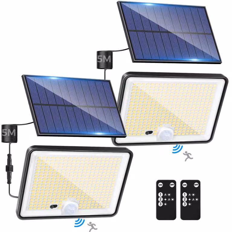 Set di 2 lampade solari con sensore di movimento, 342 LED, grado di protezione IP65, 3 modalità