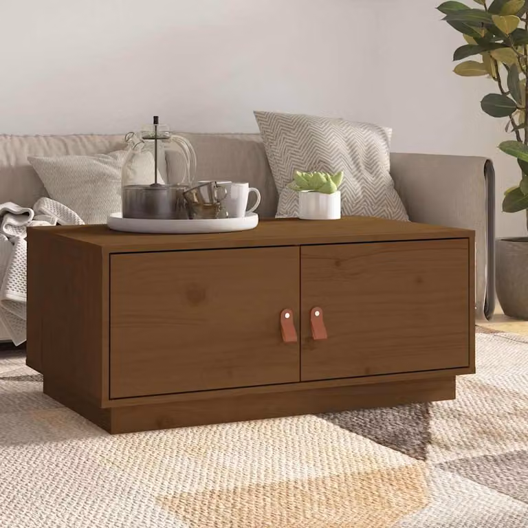 vidaXL Tavolino da Salotto Moderno in Legno di Pino Marrone L: 80 cm, P: 50 cm, H: 35 cm