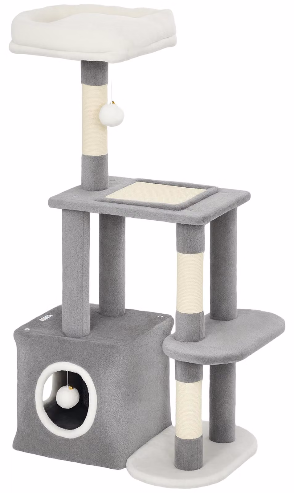 PawHut Tiragraffi da 107 cm con torre per gatti, cuccia, palline di peluche, tronchi in sisal e piattaforma