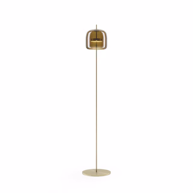 Piantana LED Vistosi Jube in metallo oro/ottone e vetro trasparente, dimmabile