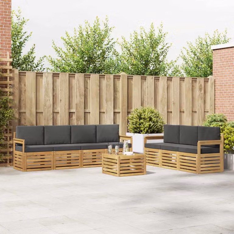 Set di divani da giardino vidaXL 8 pezzi in legno di acacia con cuscini Bianco e Antracite