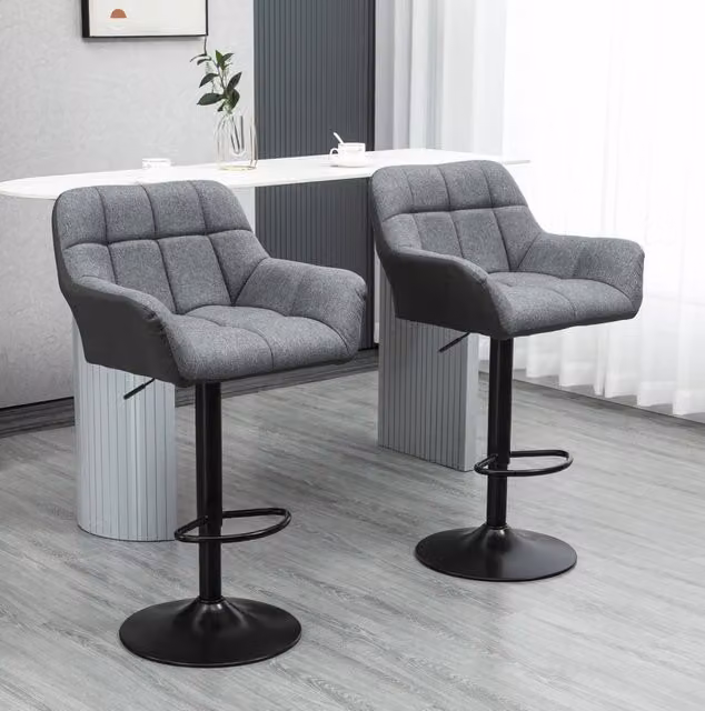 Set di 2 sgabelli da bar regolabili 57,5x52,5x93-114 cm grigio effetto lino girevoli