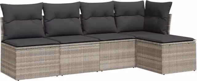 Set Divano da Giardino 5pz | Set Salotto da Giardino con Cuscini Grigio Chiaro Polyrattan
