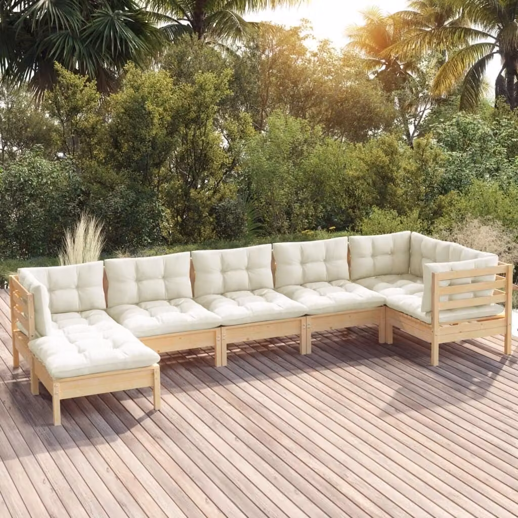 Maison Exclusive - Set Divani da Giardino 7 pz con Cuscini Crema in Massello di Pino