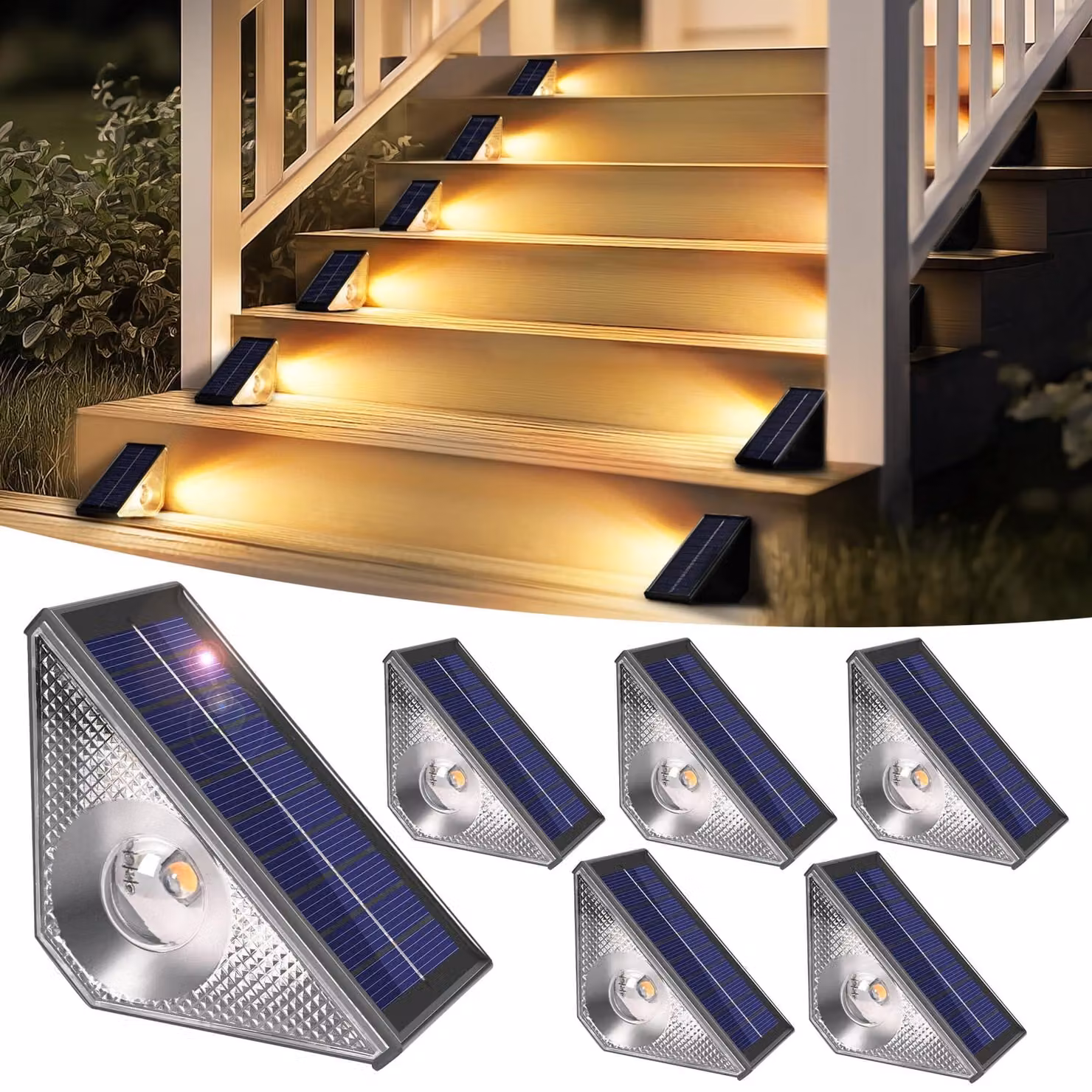 Lampade solari per esterni, set di 6 luci per scale, impermeabili, a LED