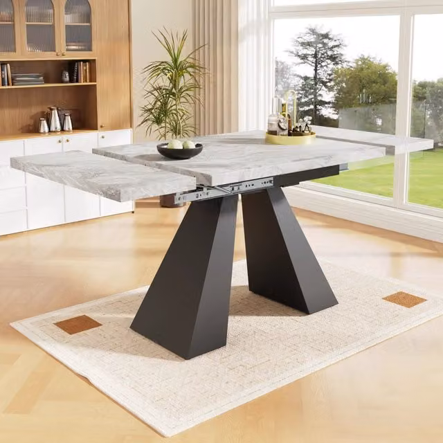 Tavolo da Pranzo Allungabile Salvaspazio ¨C Xylo ¨C Grigio, 99-159x74 cm, Gambe a Colonna