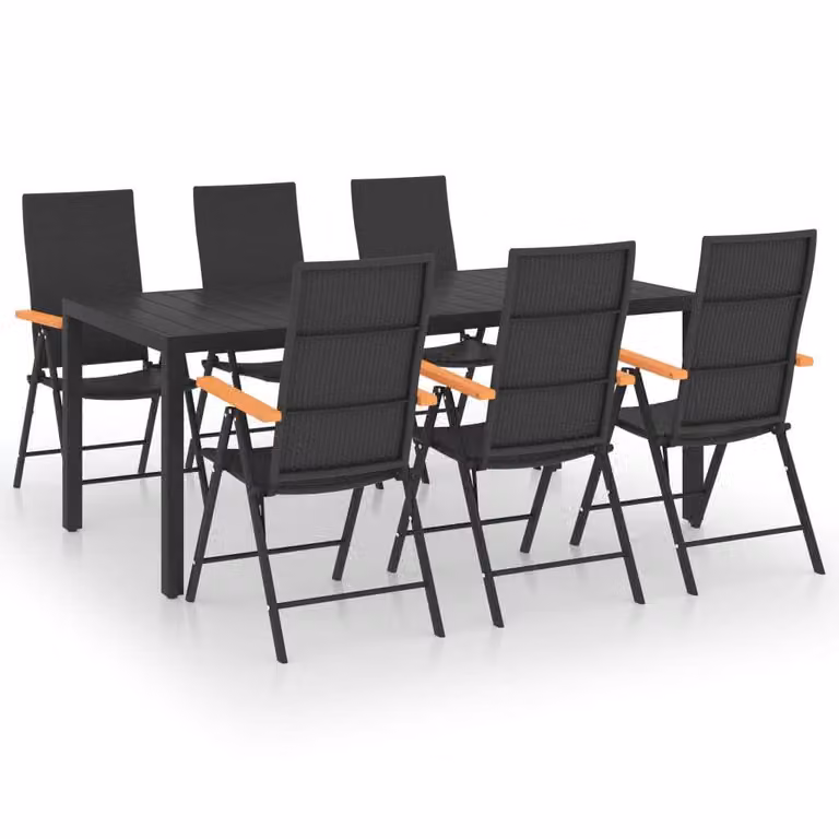 Set da Pranzo da Giardino 7 pz Nero e Marrone