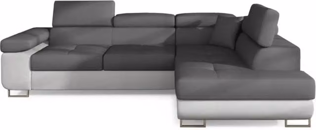 Divano angolare trasformabile MENTON MEUBLORAMA grigio e bianco con angolo destro, funzione letto e contenitore, L 272 cm x P 145 cm x H 85 cm