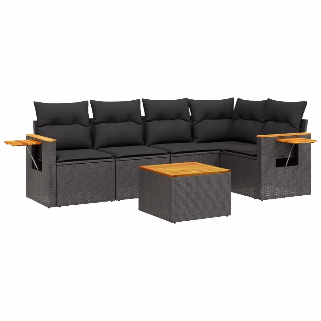 Set Divano da Giardino vidaXL 6 pz a L con Cuscini Nero in Polyrattan e Tavolino da Esterno – 2