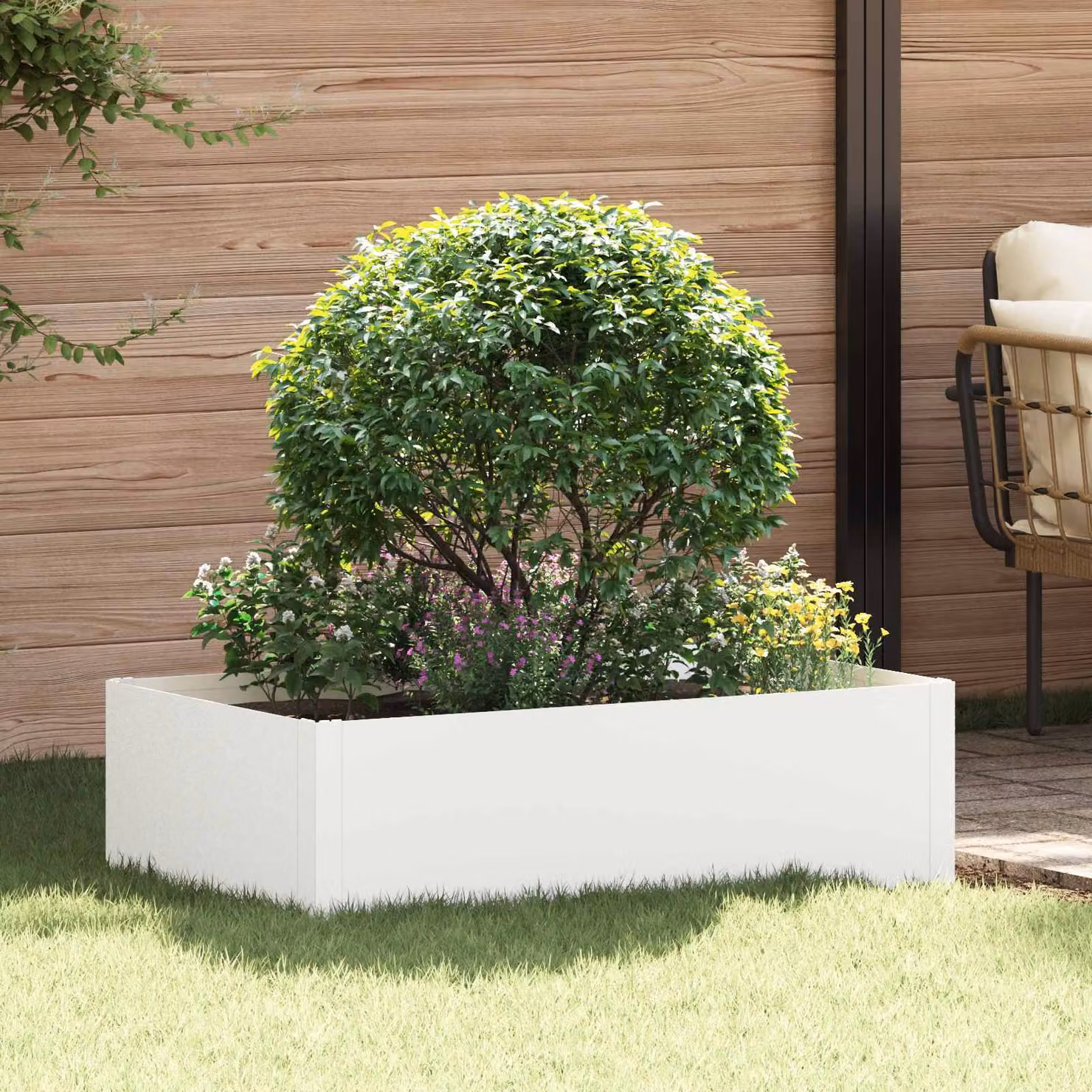Bordura per prato vidaXL in acciaio bianco L 100 cm, P 60 cm, H 35 cm