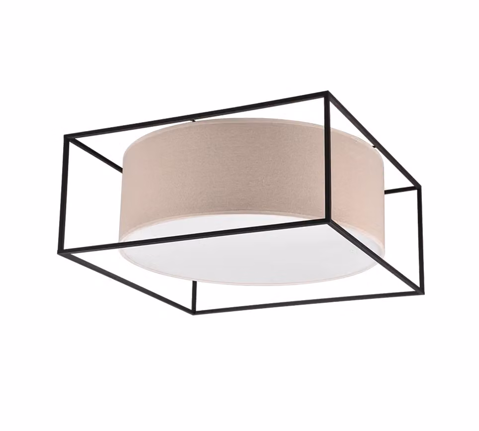 Plafoniera Trio Leuchten in metallo e tessuto, L/P/H: 50 x 50 x 3 cm, nero e beige – 2