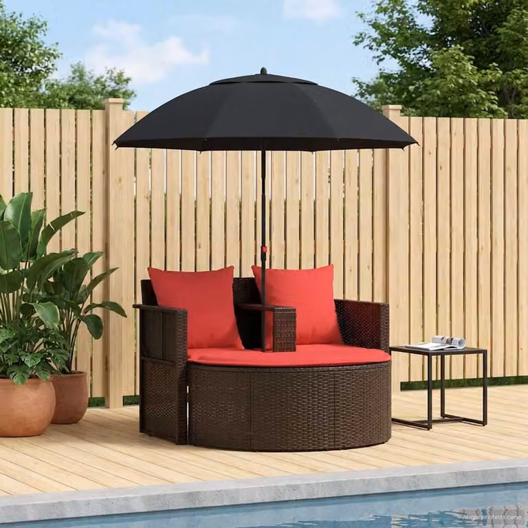 Set da giardino a L vidaXL in polyrattan marrone e rosso con cuscini inclusi L/P/H: 168 x 168 x 180 cm