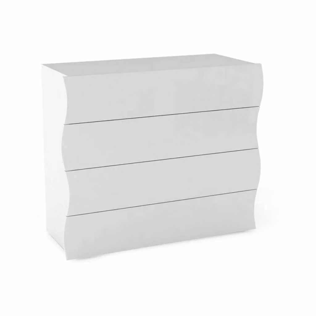 Cassettiera Hecate DMORA con 4 cassetti per camera da letto, Bianco lucido, L: 98 cm, P: 40 cm, H: 82 cm – 2