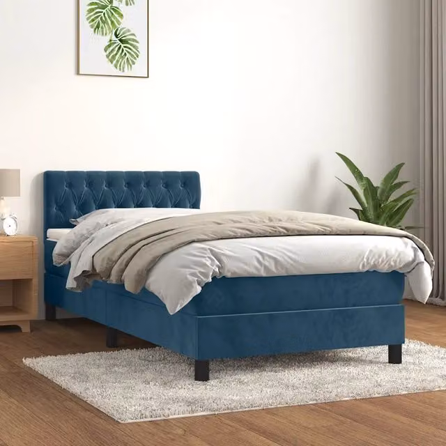 Giroletto a Molle con Materasso-Struttura Letto Blu Scuro 90x190 cm in Velluto 553484