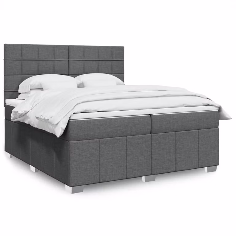 vidaXL Letto Ibrido con Materasso e Giroletto a Molle in Tessuto Grigio e Bianco, L/P: 200 x 200 cm
