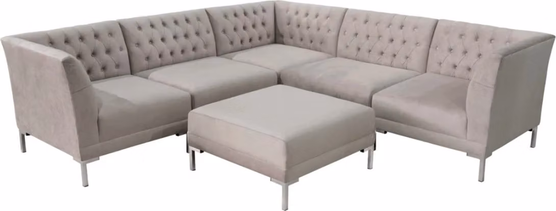 Ecksofa Chesterfield Hocker 2tlg. Set Textil Stoff Couchen Sofas Eckgarnitur