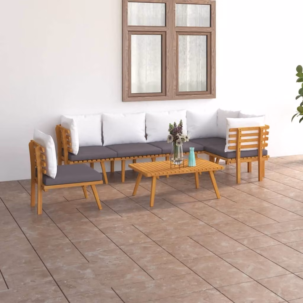 The Living Store Set da giardino 7 pezzi con cuscini in legno massiccio di acacia