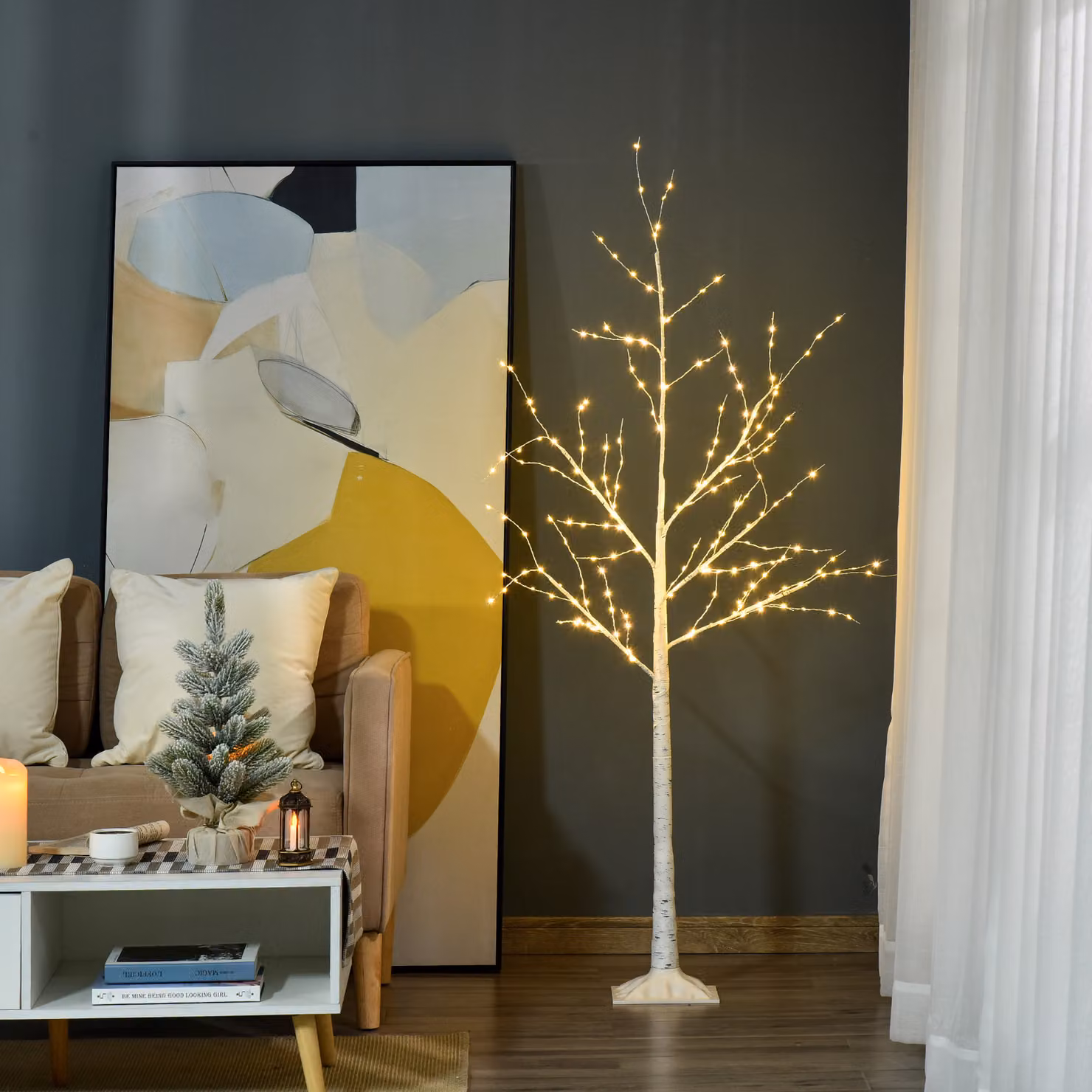 Albero di Natale Homcom con Luci LED Bianco, Design Moderno per Interni ed Esterni, H 150 x L 20 x P 20 cm – 2
