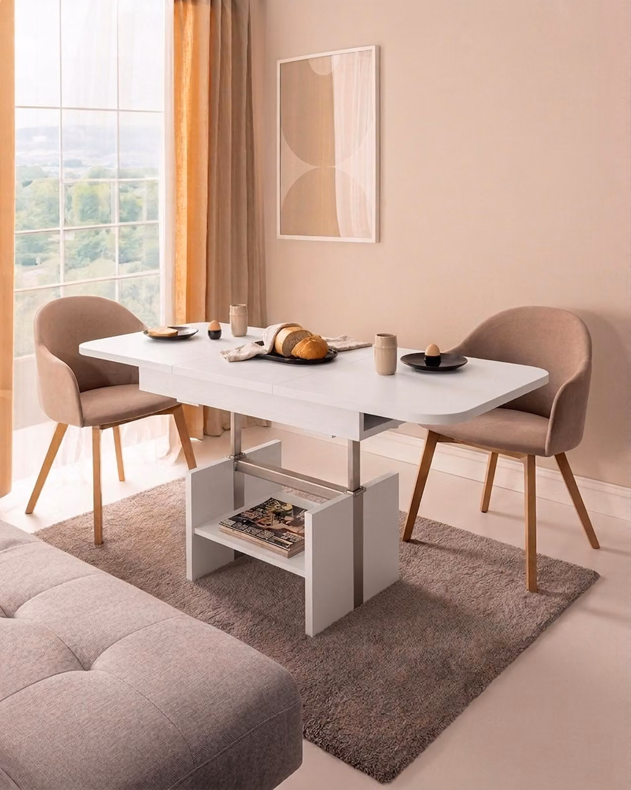 Tavolino di design WM-2, regolabile in altezza, allungabile, tavolo da pranzo, ripiano