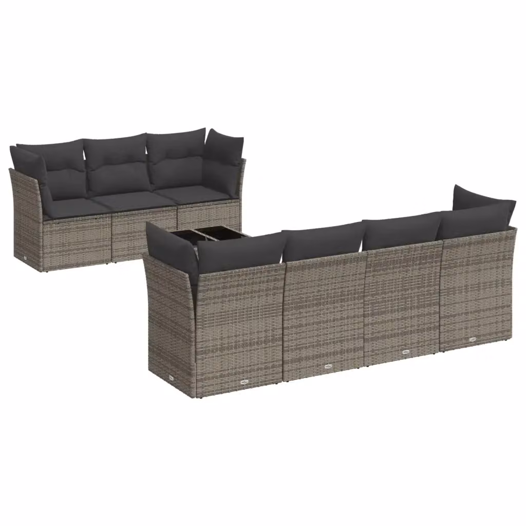 vidaXL Set Divano da Giardino a L 8 pz in Polyrattan Grigio con Cuscini e Tavolino da Caffè – 2