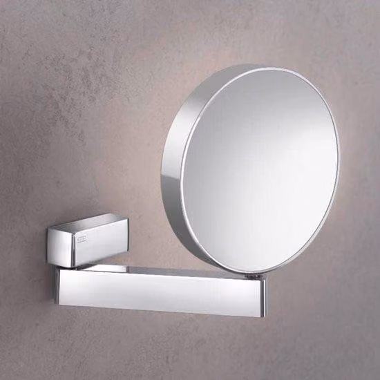 Specchio da trucco e da barba cromato con braccio incernierato, specchio da trucco rotondo da parete con ingrandimento 3x