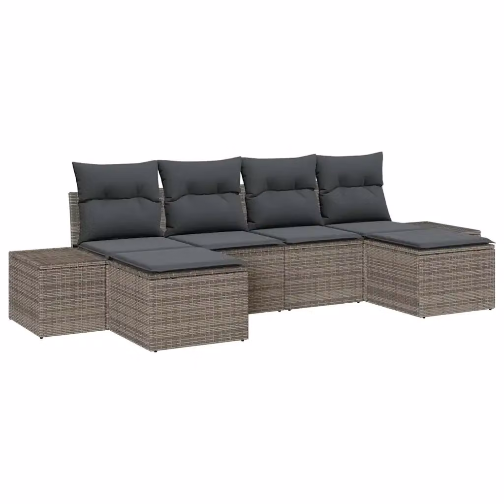 Set Divano da Giardino a L vidaXL in Polyrattan Grigio con Cuscini e Ottoman, 6 Pezzi – 2
