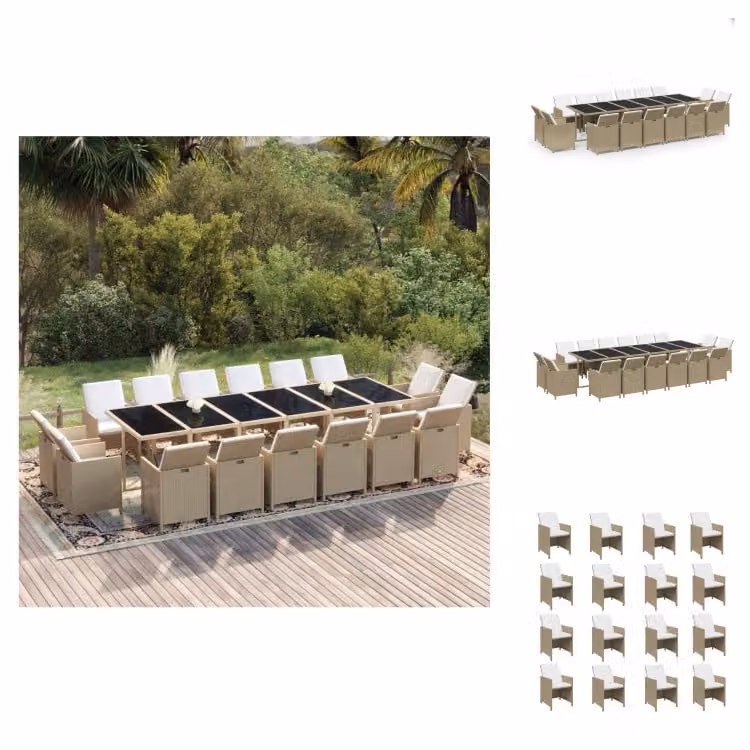 vidaXL Set da pranzo da giardino 17 pezzi con cuscini in polyrattan beige -  Set di mobili da giardino