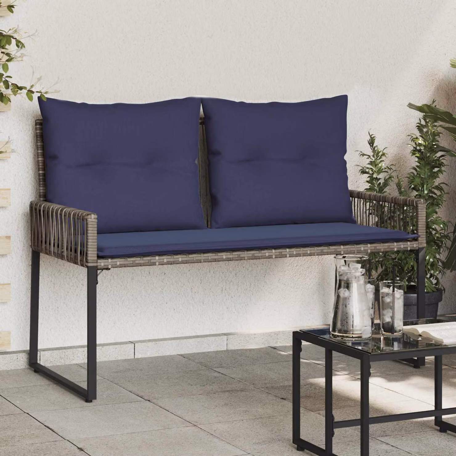Set di 4 pezzi di sedute da esterno vidaXL in polyrattan e metallo con braccioli, ideale per giardino o terrazzo, L/P/H: 118 x 59 x 82 cm