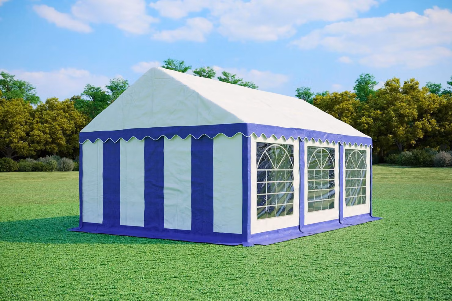 Tenda per feste 4x6 metri, PVC PREMIUM, 500 g/m² - Blu e bianca
