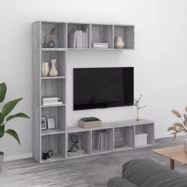 Set Mobili Libreria-Porta TV 3 pz Grigio Sonoma 180x30x180 cm
