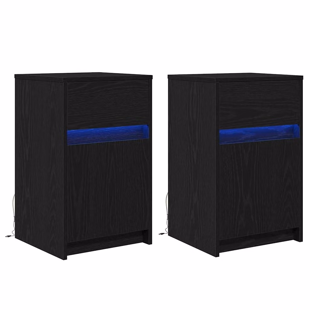 Set di 2 Armadi da Letto con Illuminazione LED vidaXL, Colore Nero Opaco, L/P/H: 38 x 34 x 61 cm – 2