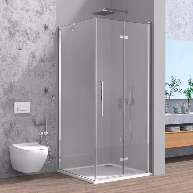 Box doccia angolare a soffietto Neos in vetro temperato trasparente con profili cromo L/P/H: 90 x 80 x 195 cm